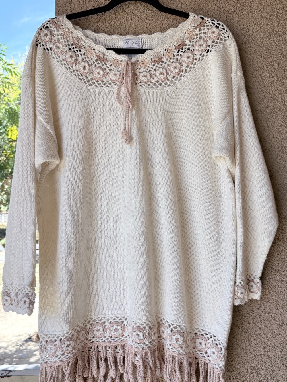 Vintage Margules Crochet Collar Sweater Tunic • Boho Romantic Fringe - Picture 9 of 10